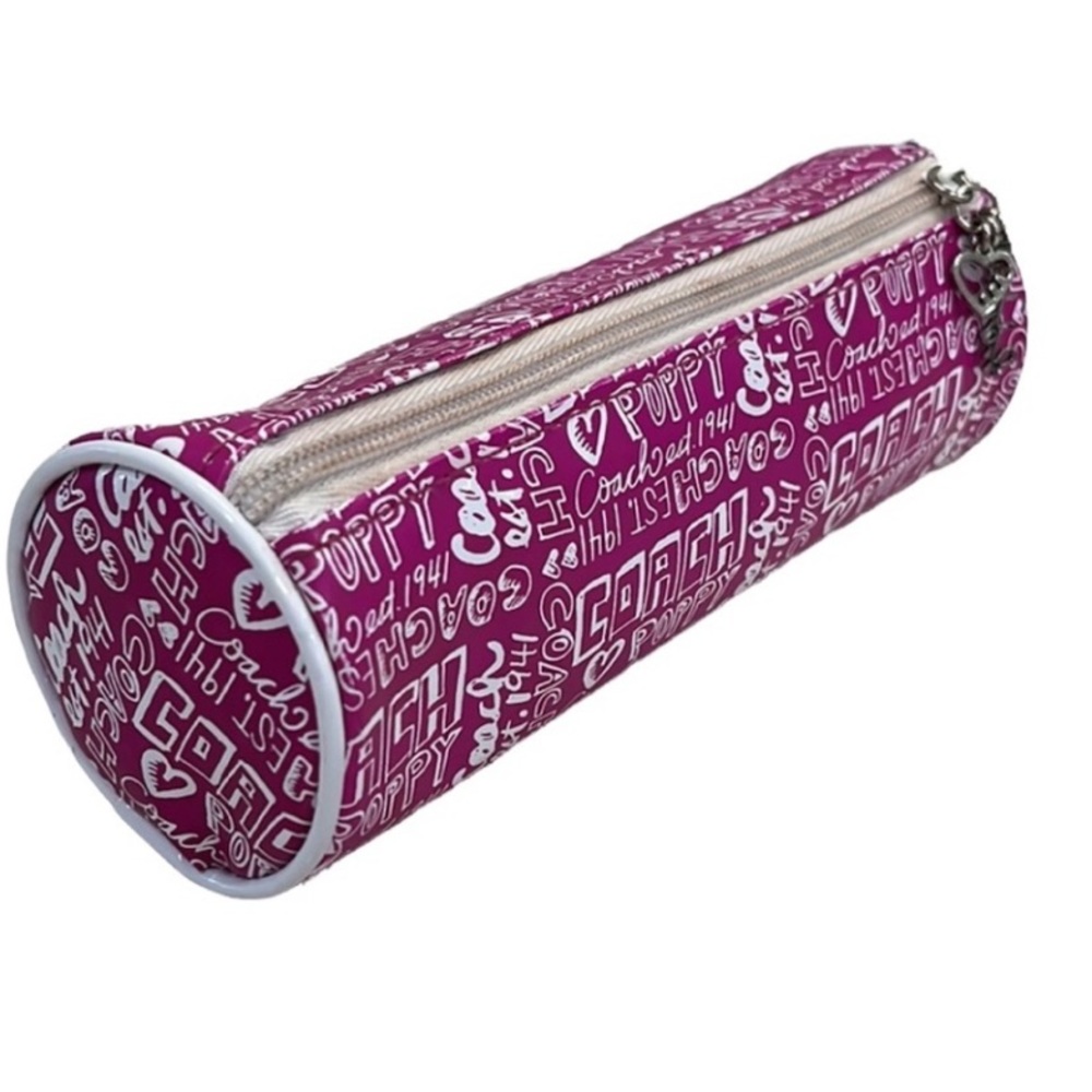 Coach Poppy Flower Tootsie Roll Makeup Brush Pencil barrel Bag Pink and White - Picture 1 of 7